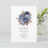 ほこりっぽいブルーとバラ金ゴールドフローラカップルのシャワー 招待状 (スタンド正面)