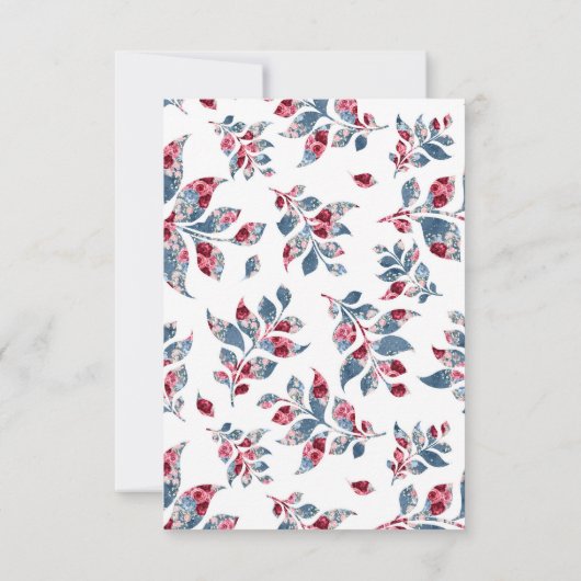 ほこりっぽいブルーとバーガンディの結婚式RSVPエンクロージャ セーブザデート (裏面)