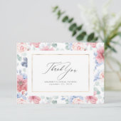ほこりっぽいブルーとピンクのフローラエレガントスモールサンキュー サンキューカード (スタンド正面)