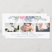 ほこりっぽいブルーとピンクのフローラ結婚が感謝 サンキューカード (正面/裏面)