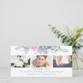 ほこりっぽいブルーとピンクのフローラ結婚が感謝 サンキューカード (スタンド正面)