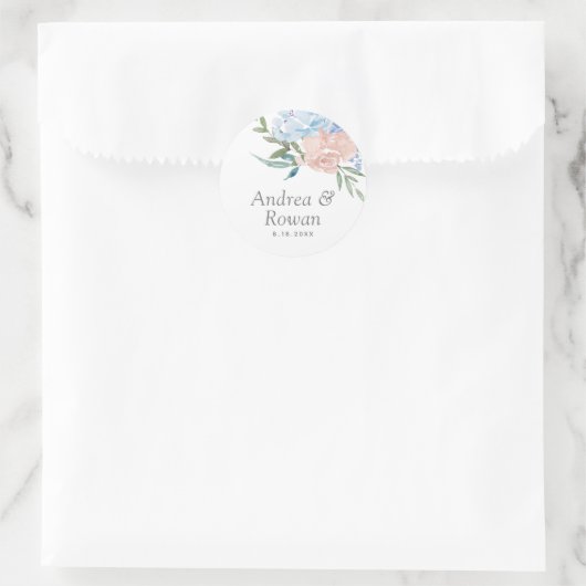 ほこりっぽいブルーとピンクのフローラ結婚ズ ラウンドシール (バッグ)