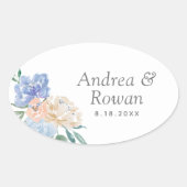 ほこりっぽいブルーとピンクのフローラ結婚ズ 楕円形シール (正面)