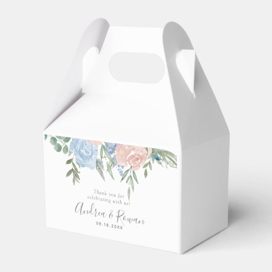 ほこりっぽいブルーとピンクのフローラ結婚式の引き出物ボックス フェイバーボックス (裏面サイド)