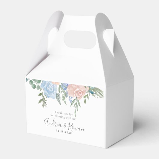 ほこりっぽいブルーとピンクのフローラ結婚式の引き出物ボックス フェイバーボックス (正面サイド)