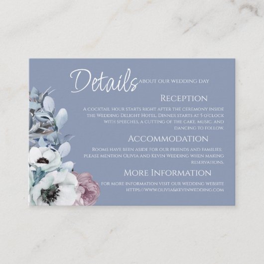 ほこりっぽいブルーとピンクモダンフローラ結婚ズ エンクロージャーカード (正面)