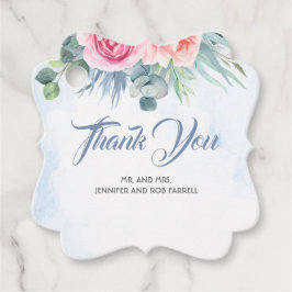 ほこりっぽいブルーとピンクモダンフローラ結婚ズ フェイバータグ