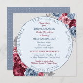 ほこりっぽいブルーとブルゴーニュのブライダルシャワーへの招待 (正面/裏面)