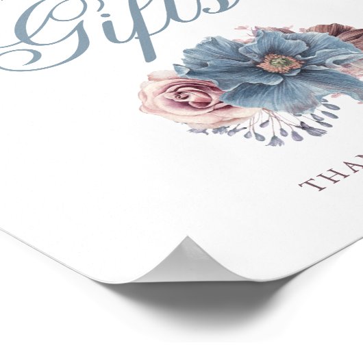 ほこりっぽいブルーとメイヴのウェディングカードとギフトサイン ポスター (角)