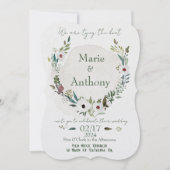 ほこりっぽいブルーとワインウォーターのカラー花模様 招待状 (正面)