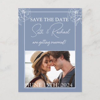 ほこりっぽいブルーと白いフローラデザイン ポストカード