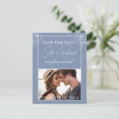 ほこりっぽいブルーと白いフローラデザイン ポストカード (スタンド正面)