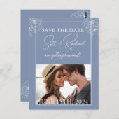 ほこりっぽいブルーと白いフローラデザイン ポストカード (正面/裏面)