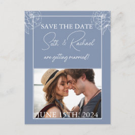 ほこりっぽいブルーと白いフローラデザイン ポストカード