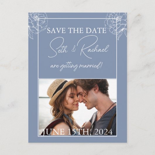 ほこりっぽいブルーと白いフローラデザイン ポストカード (正面)