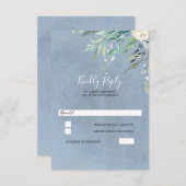 ほこりっぽいブルーと緑の結婚式RSVP 出欠カード (正面/裏面)