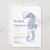 ほこりっぽいブルーと赤面のシーホースビーチブライダルシャワー 招待状 (正面)