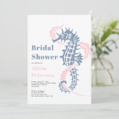 ほこりっぽいブルーと赤面のシーホースビーチブライダルシャワー 招待状 (スタンド正面)