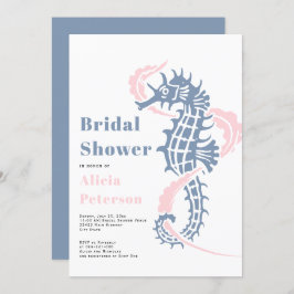 ほこりっぽいブルーと赤面のシーホースビーチブライダルシャワー 招待状