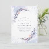 ほこりっぽいブルーと赤面フローラベビーシャワー 招待状 (スタンド正面)