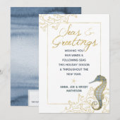 ほこりっぽいブルーと金ゴールドの海&グリーティングクリスマス シーズンカード (正面/裏面)