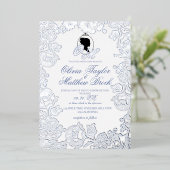 ほこりっぽいブルーと銀箔エレガントな結婚式 箔招待状 (立ち正面)