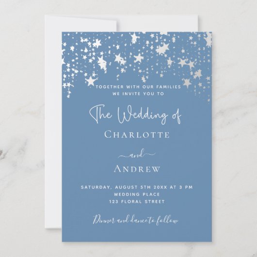 ほこりっぽいブルーのエレガントな結婚式の招待状 招待状 (正面)
