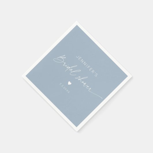 ほこりっぽいブルーのミニマルエレガントリスト書ブライダル スタンダードカクテルナプキン (角)