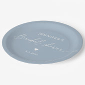 ほこりっぽいブルーのミニマルエレガントリスト書ブライダル ペーパープレート (アングル)