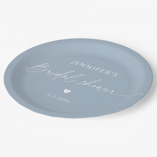 ほこりっぽいブルーのミニマルエレガントリスト書ブライダル ペーパープレート (アングル)