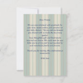 ほこりっぽいブルーのレトロストライプヴィンテージの赤ちゃんシャワー サンキューカード (裏面)