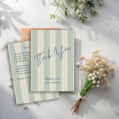 ほこりっぽいブルーのレトロストライプヴィンテージの赤ちゃんシャワー サンキューカード