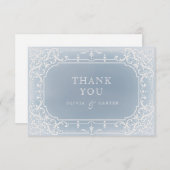 ほこりっぽいブルーのロマンチックなヴィンテージ感謝していウェディングユー サンキューカード (正面/裏面)