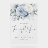 ほこりっぽいブルーの花模様が前の夜へようこそ アクリルサイン (正面)