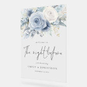 ほこりっぽいブルーの花模様が前の夜へようこそ アクリルサイン (傾斜)