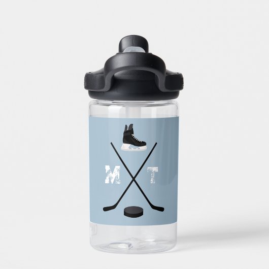 ほこりっぽいブルーアイスホッケークラシックス動揺してモノグラム ウォーターボトル (背面)