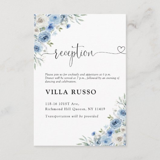 ほこりっぽいブルーアイボリーウェディングレセプションエンクロージャカード エンクロージャーカード (正面)