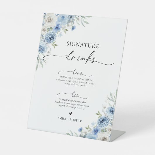 ほこりっぽいブルーアイボリーシグネチャードリンクサイン 台座サイン (正面)