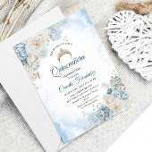 ほこりっぽいブルーアイボリーバラフラワーズキンセアニェラ誕生日 招待状