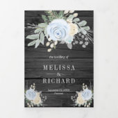 ほこりっぽいブルーアイボリーフローラオールインワン結婚ウッド 三つ折り招待状 (カバー)