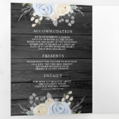 ほこりっぽいブルーアイボリーフローラオールインワン結婚ウッド 三つ折り招待状 (内部最初)