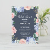 ほこりっぽいブルーアジサイブライダルシャワーティーパーティーインヴィ 招待状 (スタンド正面)