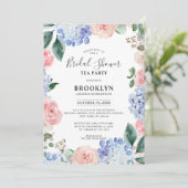 ほこりっぽいブルーアジサイブライダルシャワーティーパーティー 招待状 (スタンド正面)