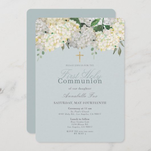 ほこりっぽいブルーアジサイ初の聖餐会 招待状 (正面/裏面)