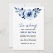 ほこりっぽいブルーアネモネス水彩赤ちゃんシャワー 招待状 (正面)
