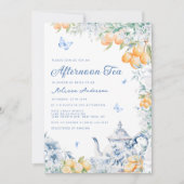 ほこりっぽいブルーアフタヌーンティーブライダルシャワー招待 招待状 (正面)