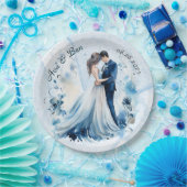 ほこりっぽいブルーアルコールインクブリッ結婚ド&新郎 ペーパープレート (パーティー)