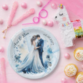 ほこりっぽいブルーアルコールインクブリッ結婚ド&新郎 ペーパープレート (パーティー)