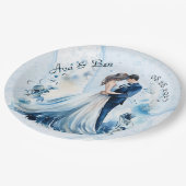 ほこりっぽいブルーアルコールインクブリッ結婚ド&新郎 ペーパープレート (アングル)