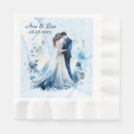 ほこりっぽいブルーアルコールインクブリッ結婚ド&新郎 縁ありランチョンナプキン
